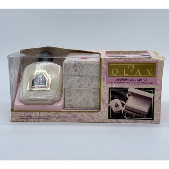 Oil Of Olay Keepsake Box Gift Set With Beauty Fluid 1.5 Fl Oz & Box New/Old Stoc - Picture 1 of 8